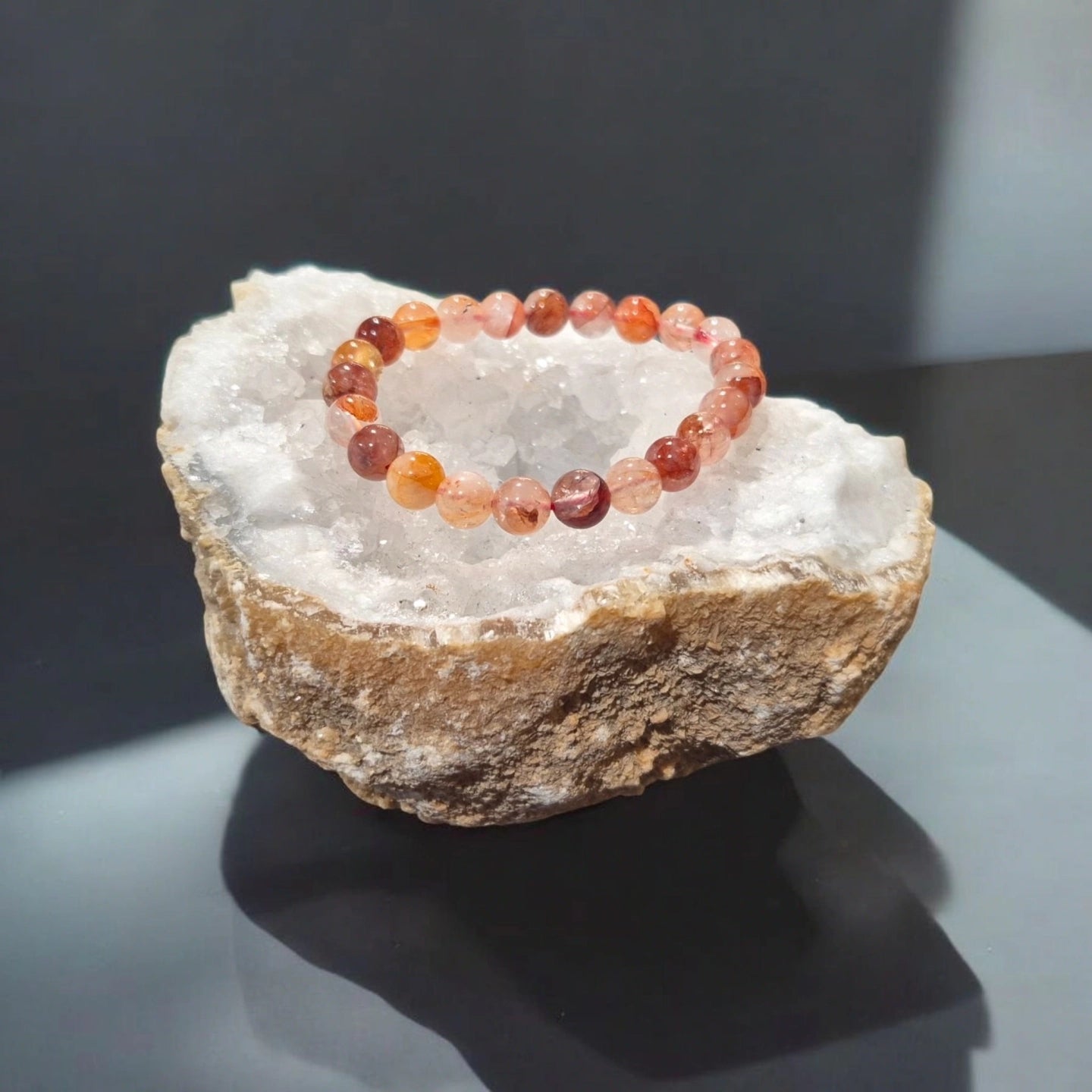 Bracelet Quartz Hématoïde Rouge 8 mm Madagascar Qualité A