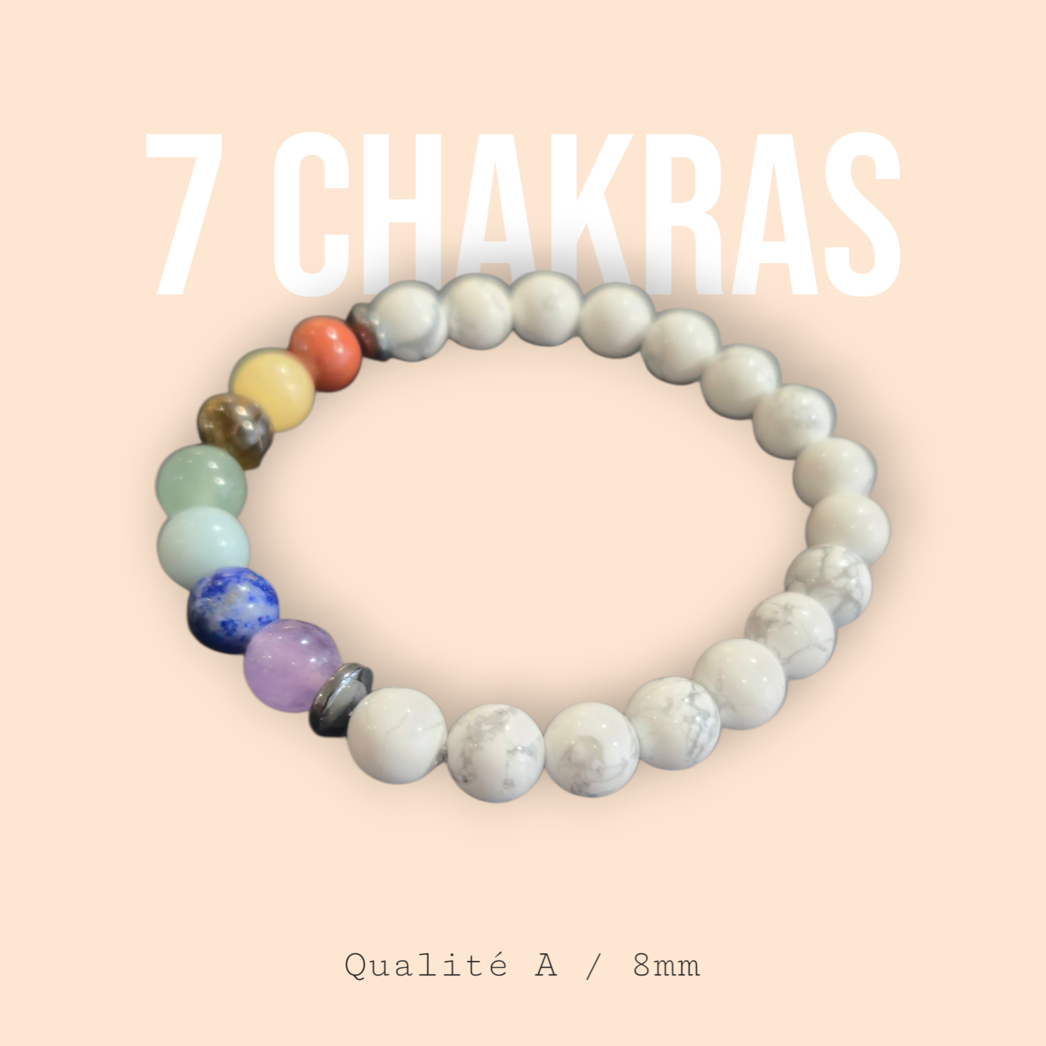 7 Chakras Howlite 8mm Canada Qualité A
