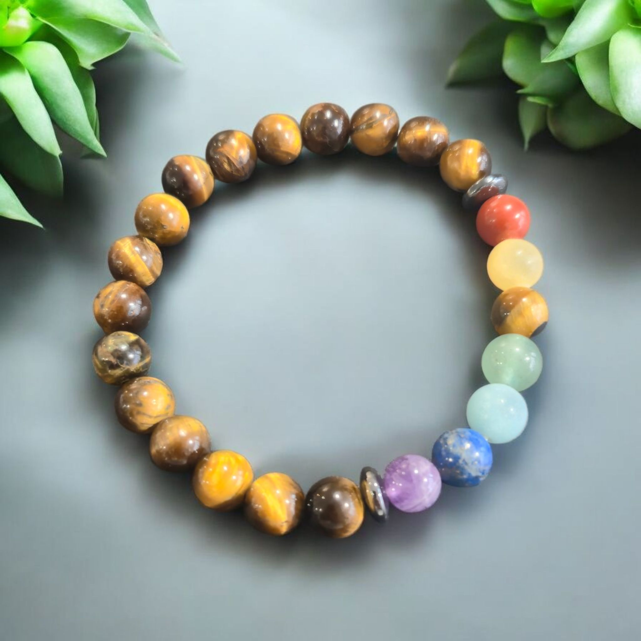 7 Chakras Oeil De Tigre 8mm Afrique du Sud Qualité A