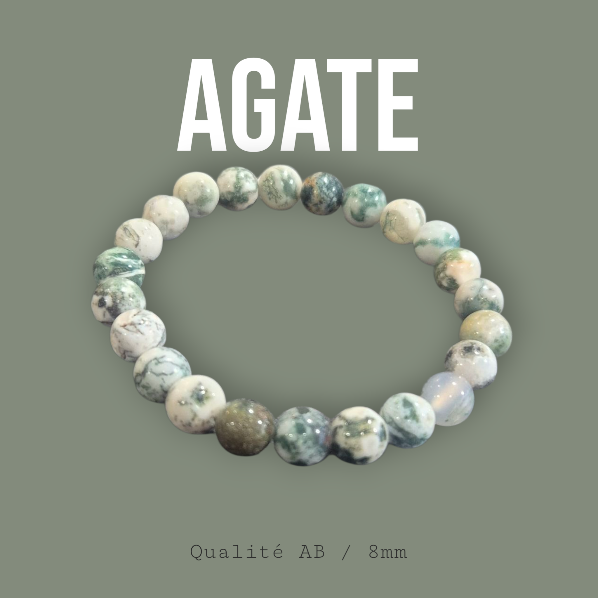 Agate Arbre 8mm Brésil Qualité AB