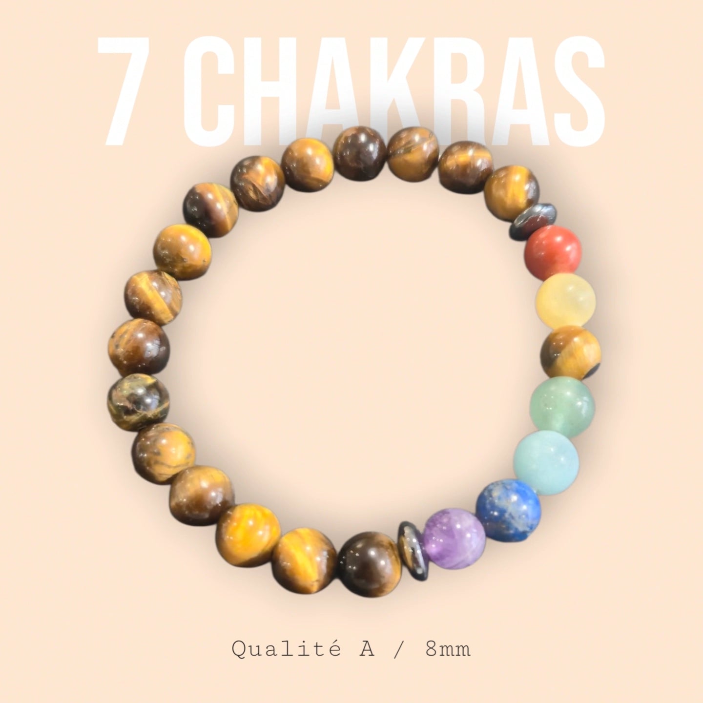 7 Chakras Oeil De Tigre 8mm Afrique du Sud Qualité A