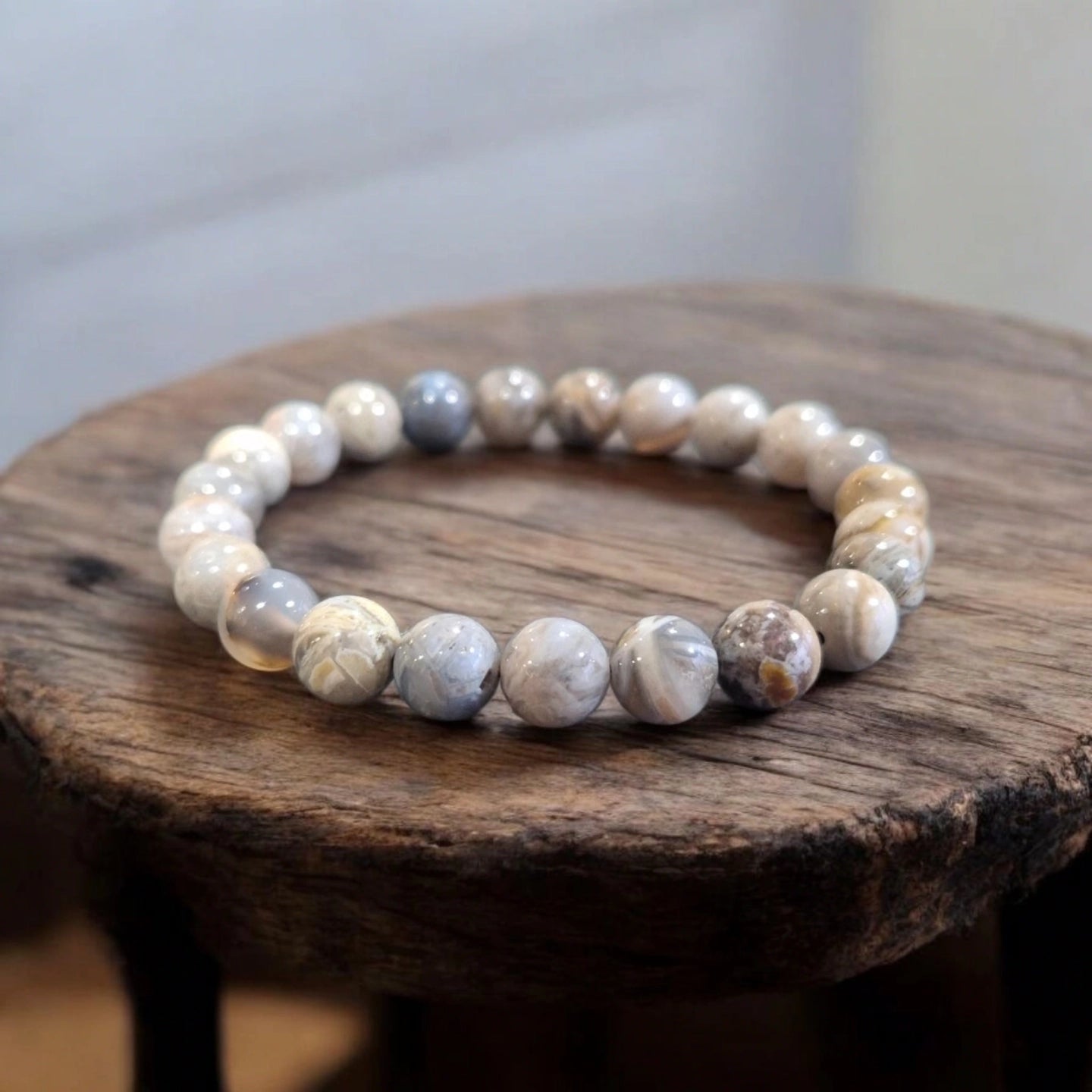 Agate Feuille de Bambou 8mm Brésil Qualité A