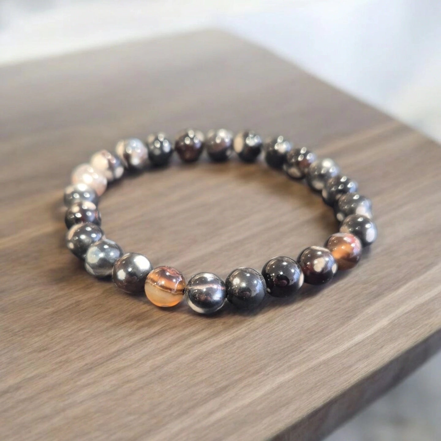 Agate Peau de Serpent Noire 8mm Australie Qualité A.