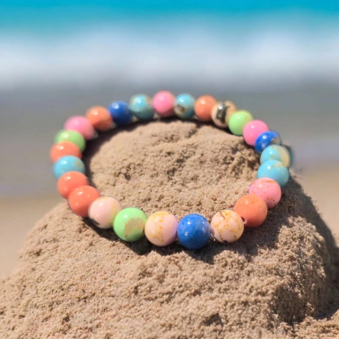 Bracelet Enfant Howlite Coquillage Multicolore 8mm