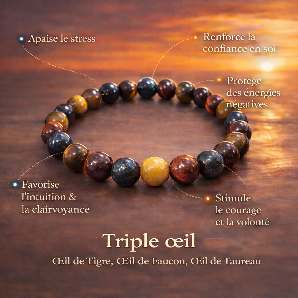 Bracelet Triple Œil – Tigre, Faucon & Taureau