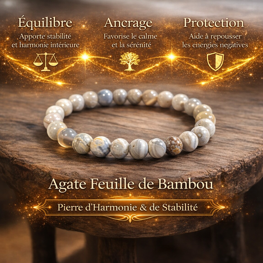 Bracelet Agate Feuille de Bambou