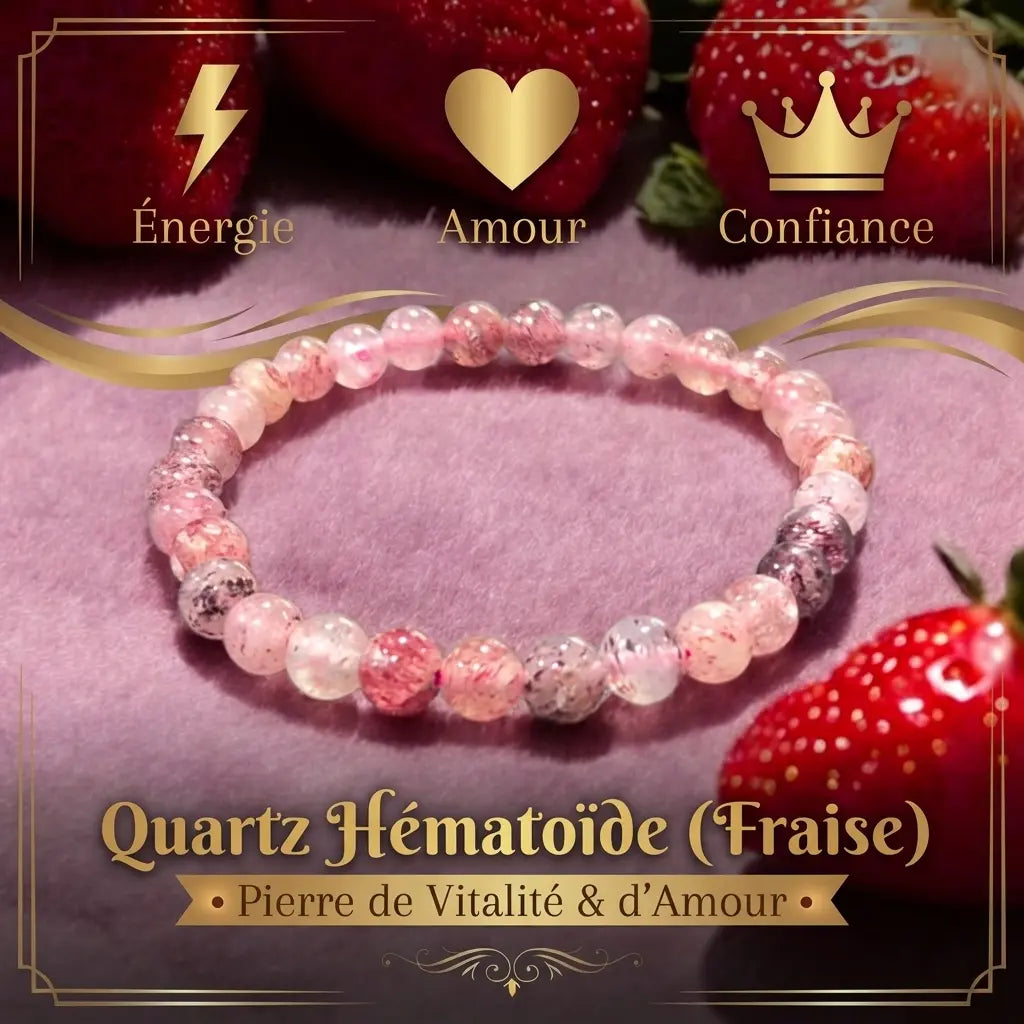 Bracelet en Quartz Hématoïde (Fraise) La Boutique du Dragon