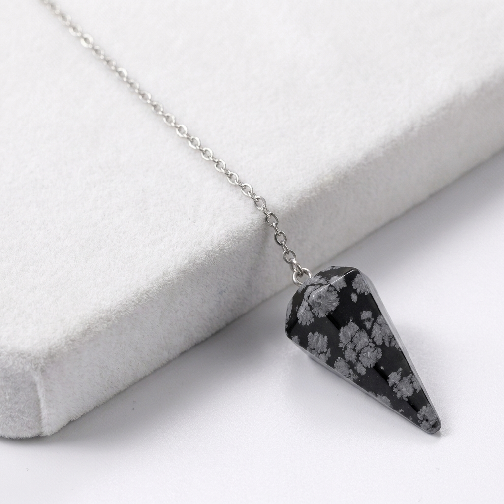 Pendule en Obsidienne Flocon de Neige La Boutique du Dragon