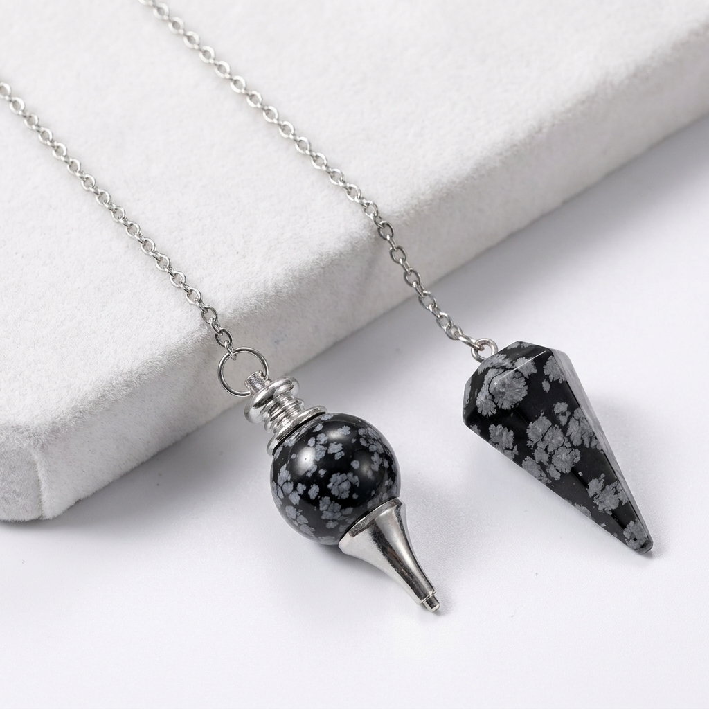 Pendule en Obsidienne Flocon de Neige La Boutique du Dragon